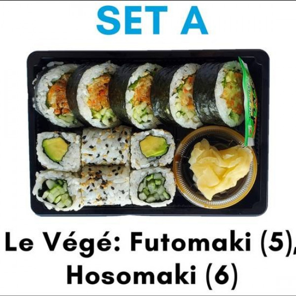 A) LE VÉGÉ (Total: 16 mcx): FUTOMAKI (10mcx), HOSOMAKI (6mcx)