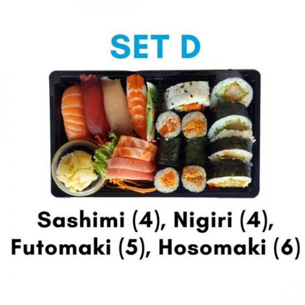 D) SASHIMI (4), NIGIRI (4), FUTOMAKI (5), HOSOMAKI (6), Total: 19 mcx