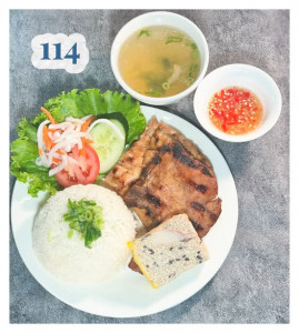 114. CƠM TẤM GÀ NƯỚNG SƯỜN NƯỚNG CHẢ TRỨNG