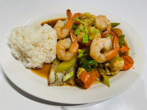 Combo Crevettes sauté avec légumes/Sauteed shrimp with vegetable