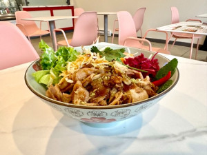 V2. Bol deluxe de vermicelles au poulet barbecue et rouleaux impériaux