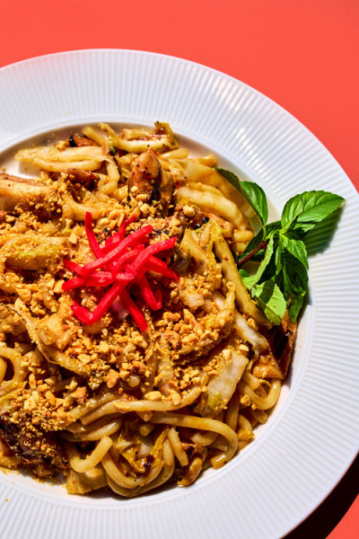 W12. Udon au poulet avec sauce arachide (epice)