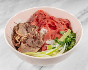 15. Rare beef and well done flank rice noodle soup