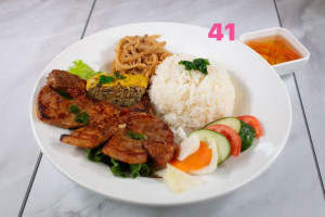 41. Grilled Pork Chop, Shreded Pork Skin and Steam Egg w/ Broken Rice