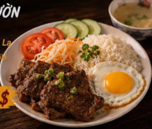 CƠM SƯỜN BÒ + TRỨNG ỐP LA