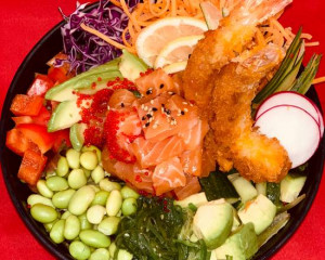 Poke bol IC (thon, saumon, crevettes frites)